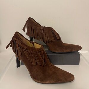 2/$50. Carlos by Carlos Santana Elegant Brown Suede Fringe Heel Booties, Size 10